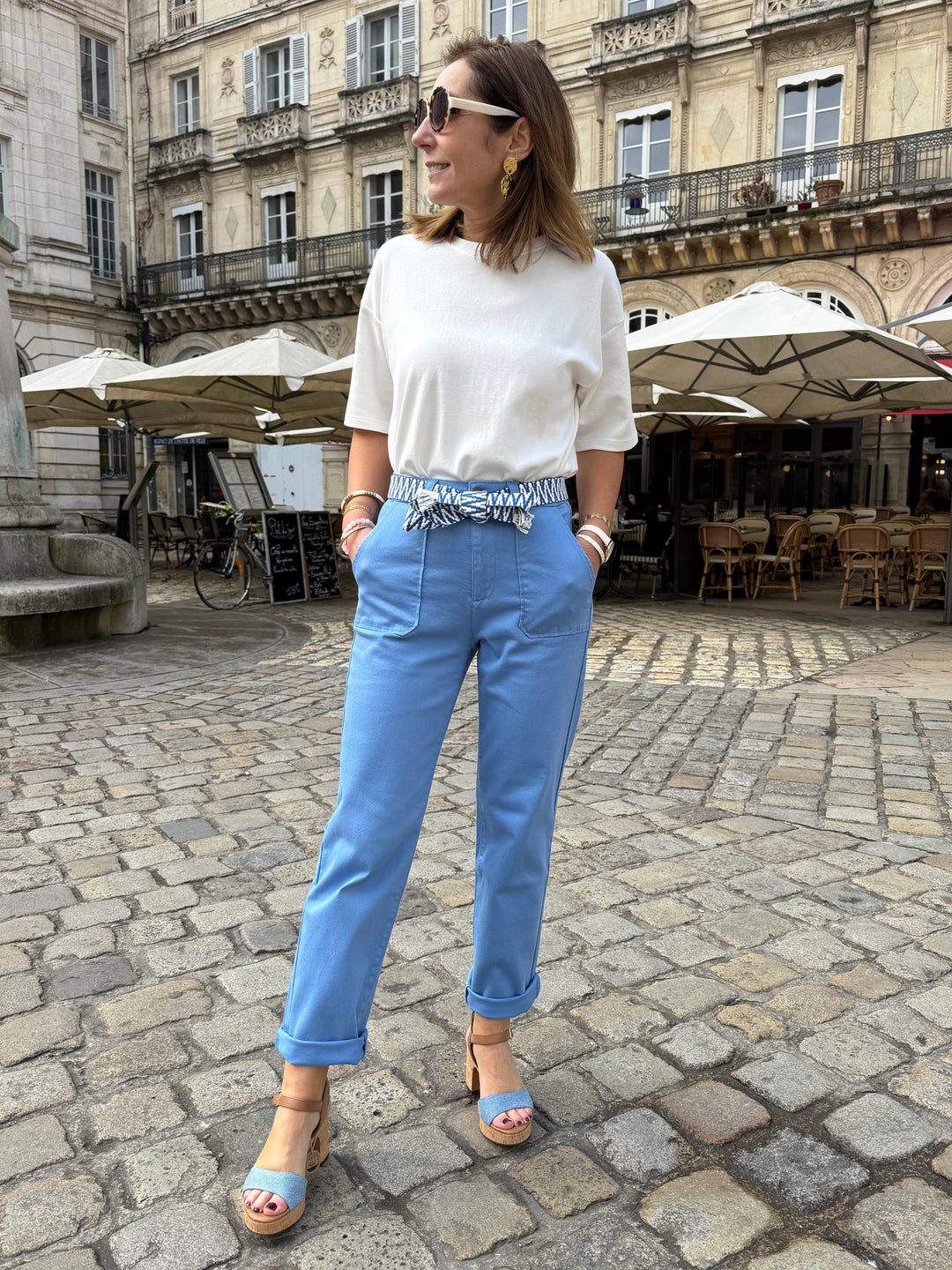 Pantalon droit bleu ceinture tressée MARISOL La Petite Étoile