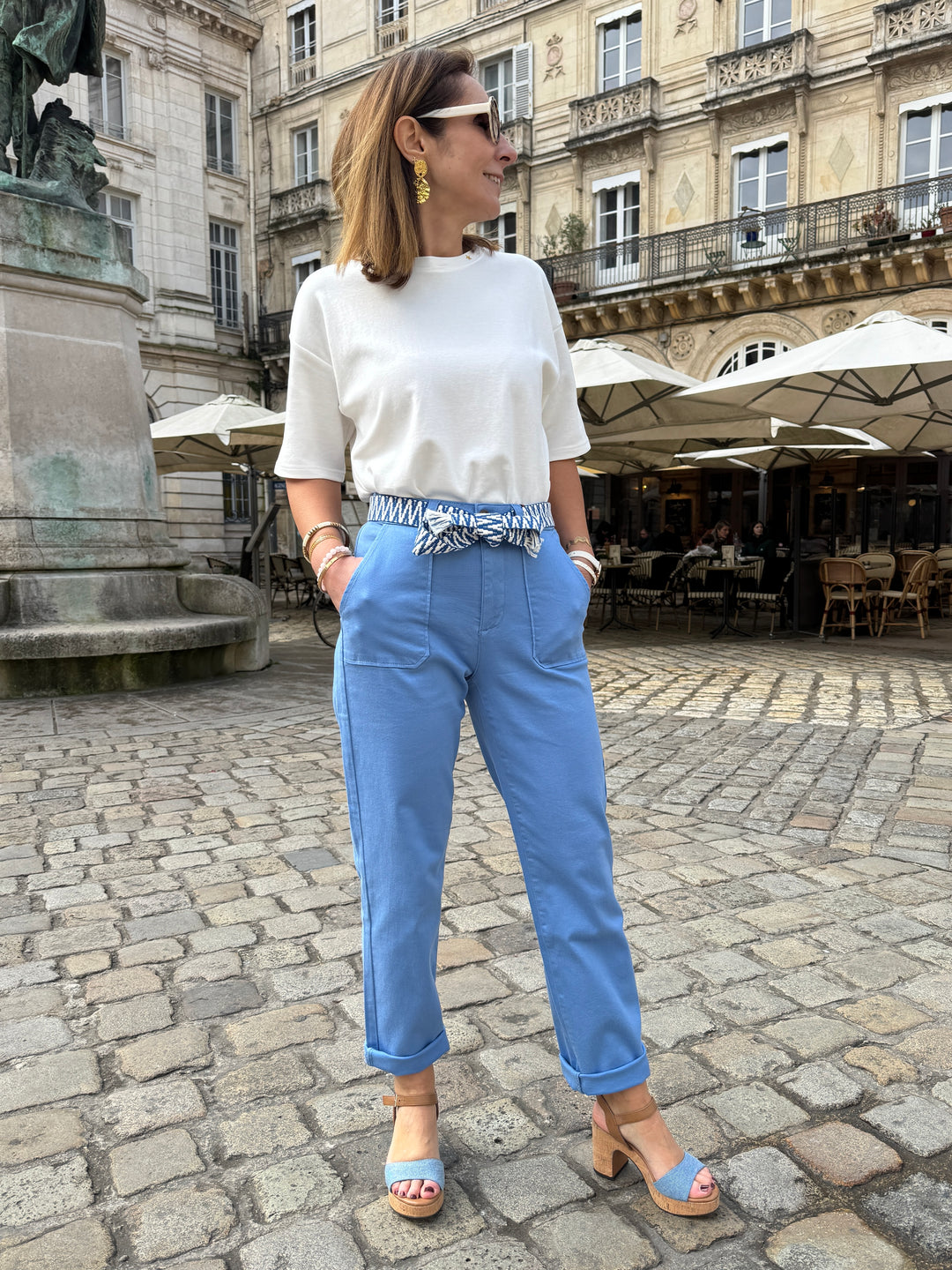 Pantalon droit bleu ceinture tressée MARISOL La Petite Étoile