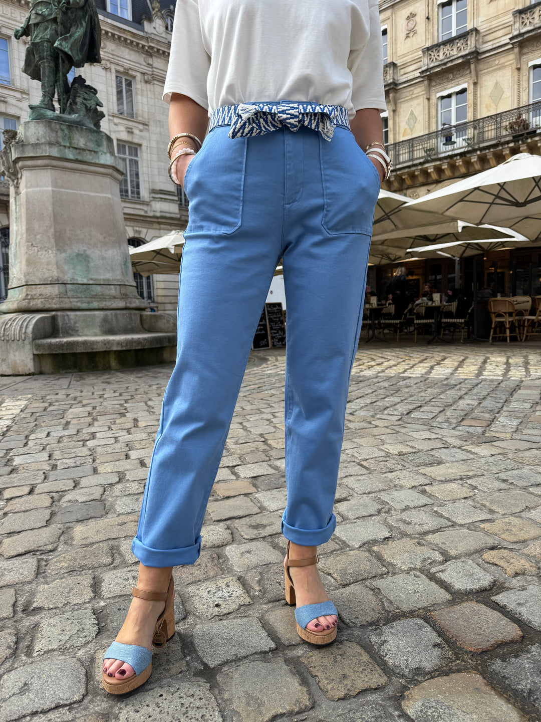 Pantalon droit bleu ceinture tressée MARISOL La Petite Étoile