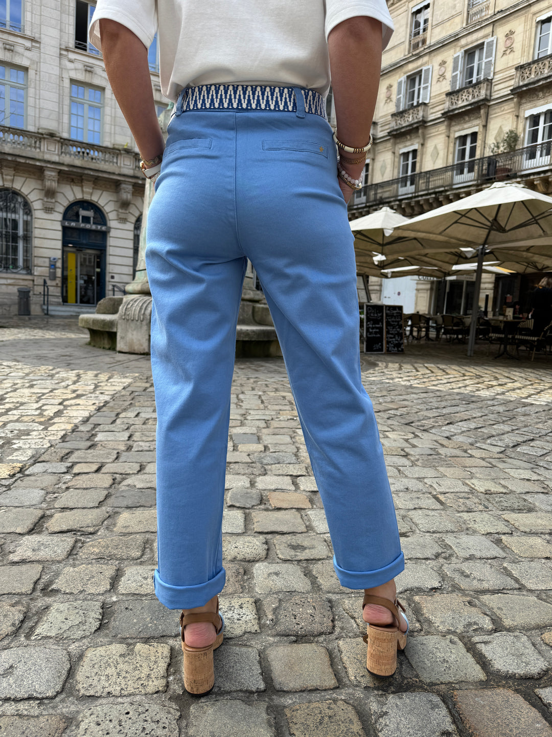 Pantalon droit bleu ceinture tressée MARISOL La Petite Étoile