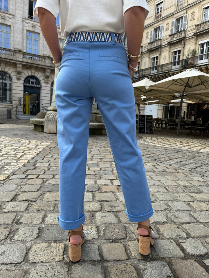 Pantalon droit bleu ceinture tressée MARISOL La Petite Étoile