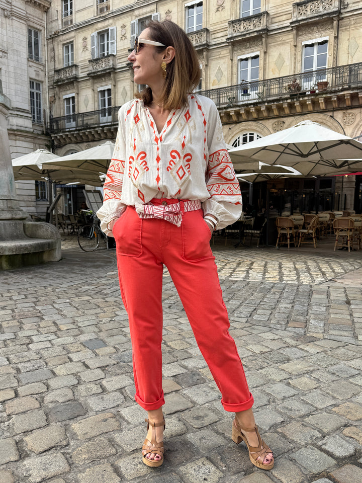 Pantalon droit orange ceinture tressée MARISOL La Petite Étoile