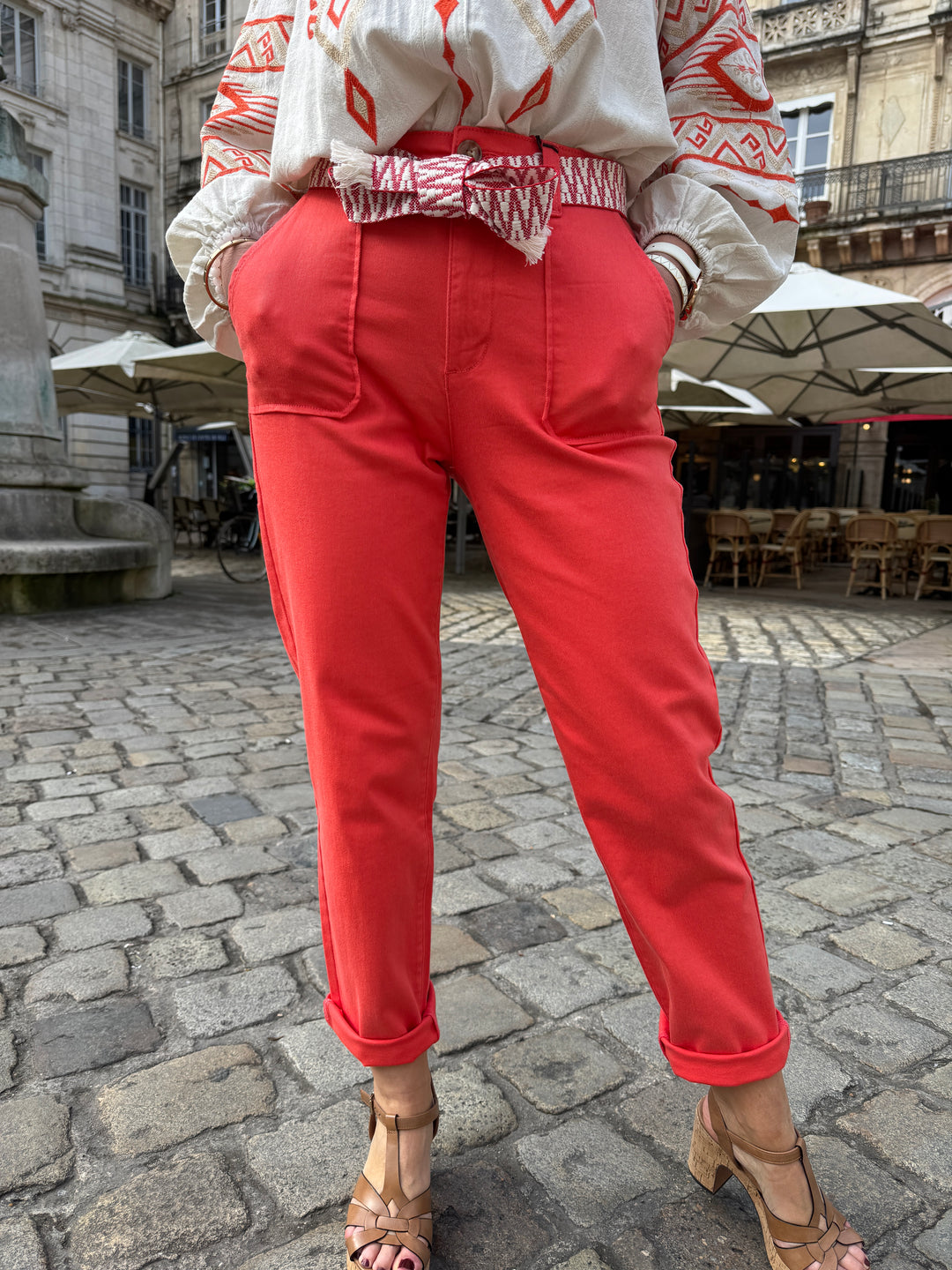 Pantalon droit orange ceinture tressée MARISOL La Petite Étoile