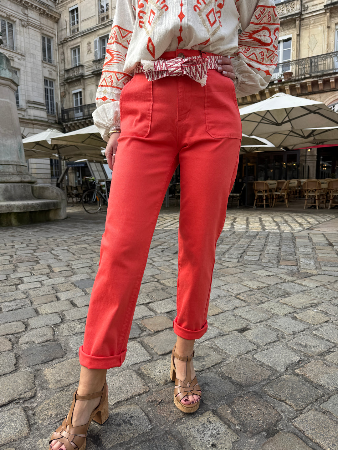 Pantalon droit orange ceinture tressée MARISOL La Petite Étoile