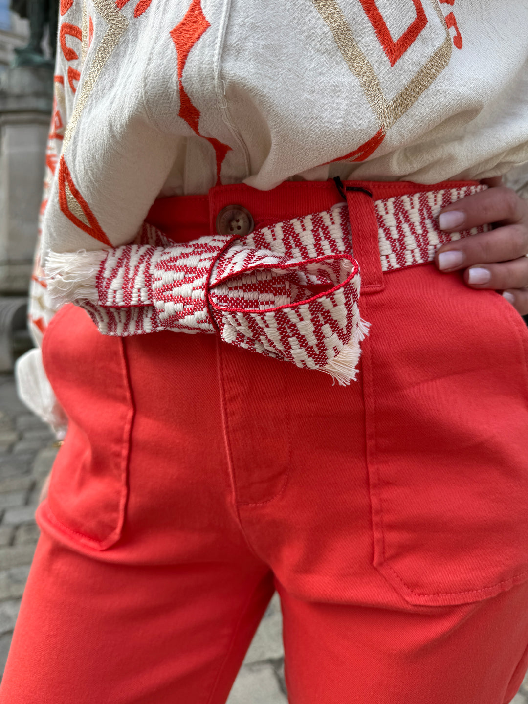 Pantalon droit orange ceinture tressée MARISOL La Petite Étoile