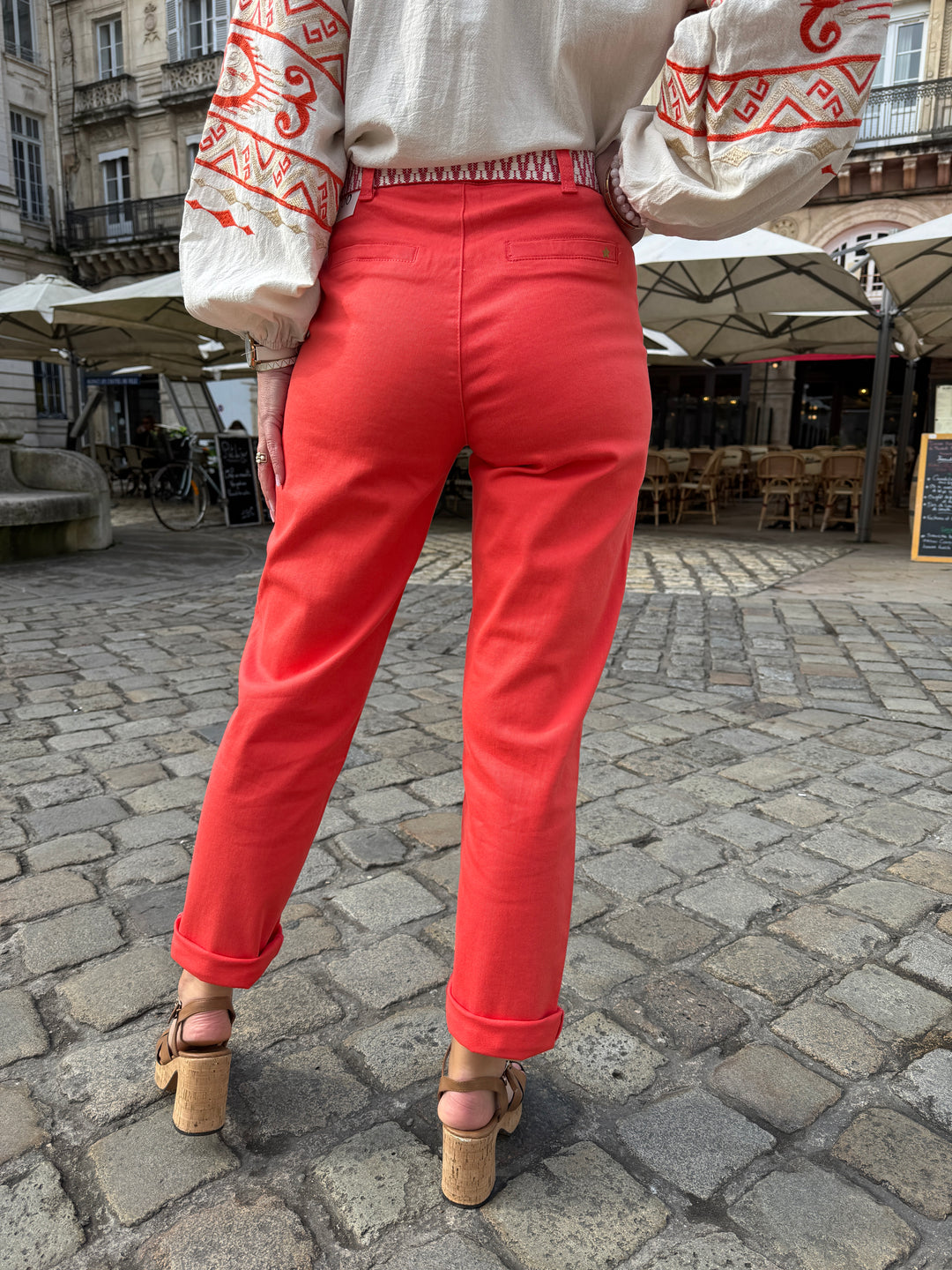 Pantalon droit orange ceinture tressée MARISOL La Petite Étoile