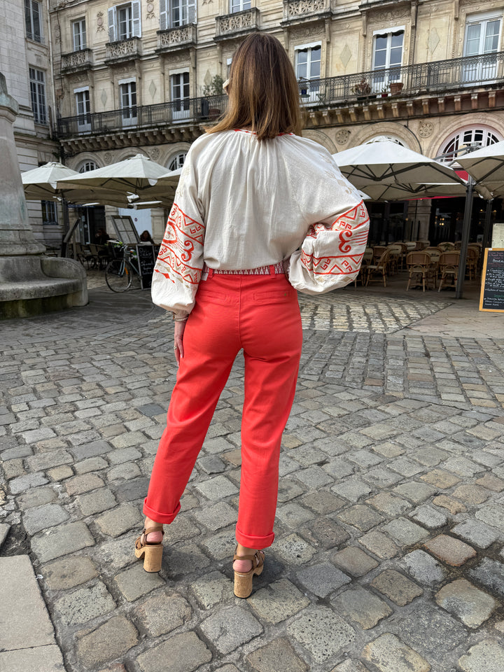 Pantalon droit orange ceinture tressée MARISOL La Petite Étoile