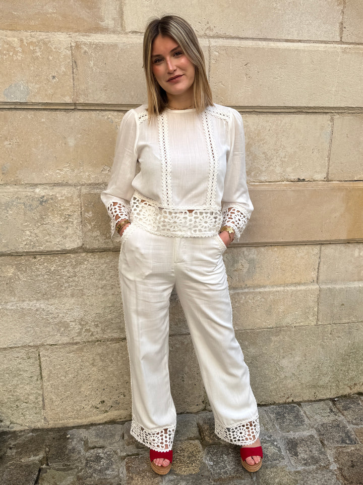 Blouse blanche brodée ajourée TEVY La Petite Étoile