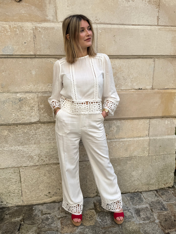 Blouse blanche brodée ajourée TEVY La Petite Étoile