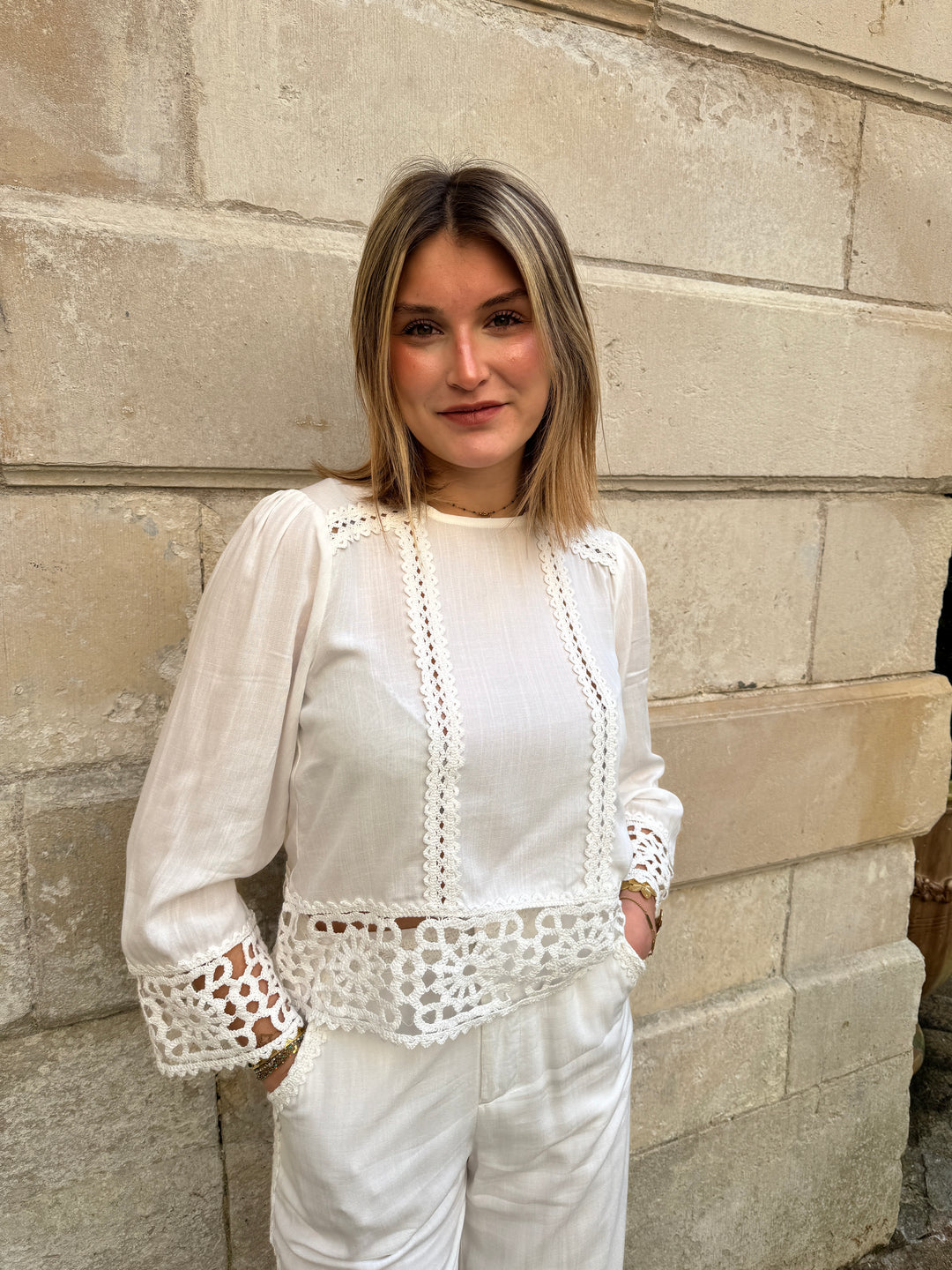 Blouse blanche brodée ajourée TEVY La Petite Étoile