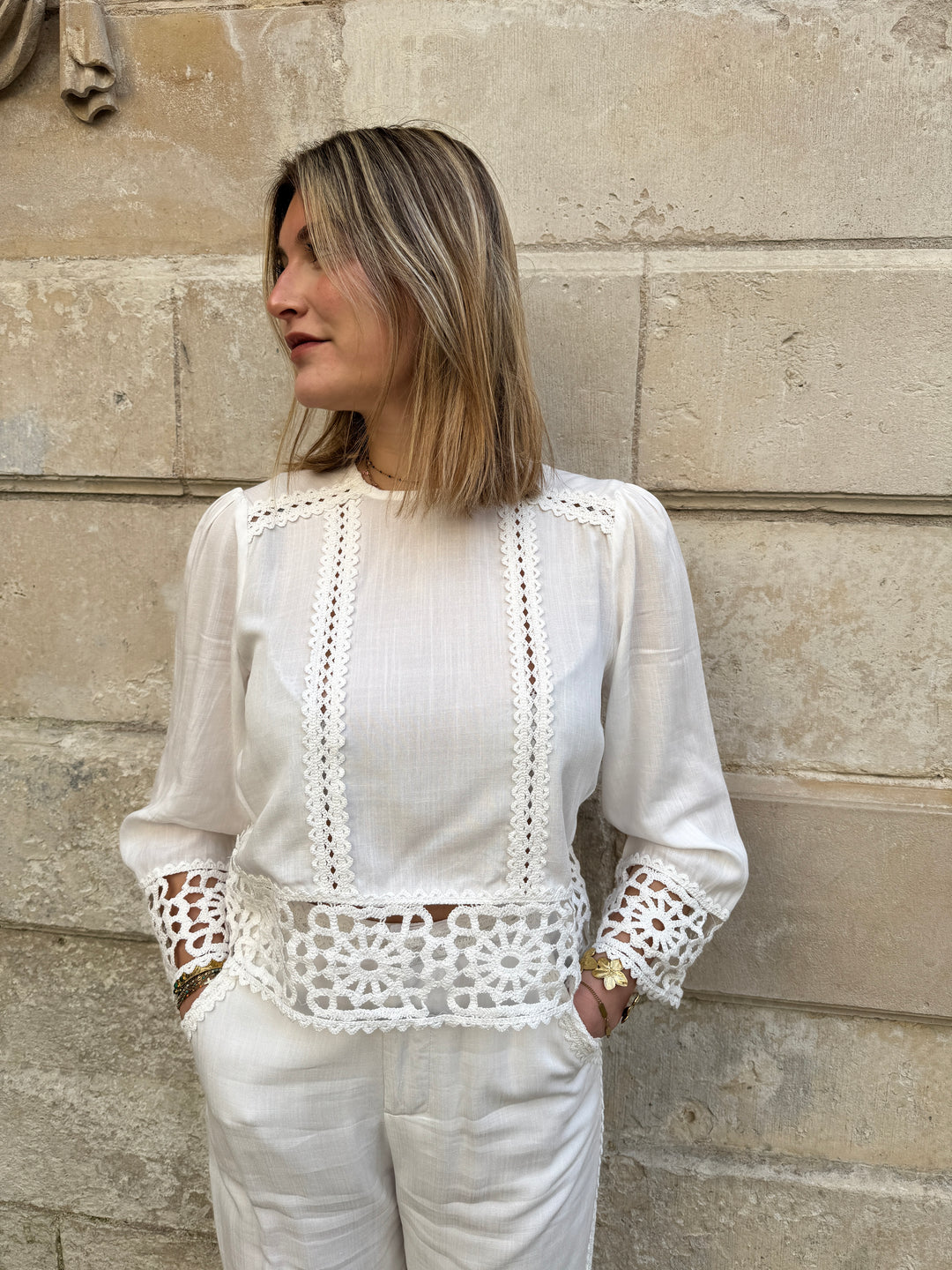 Blouse blanche brodée ajourée TEVY La Petite Étoile