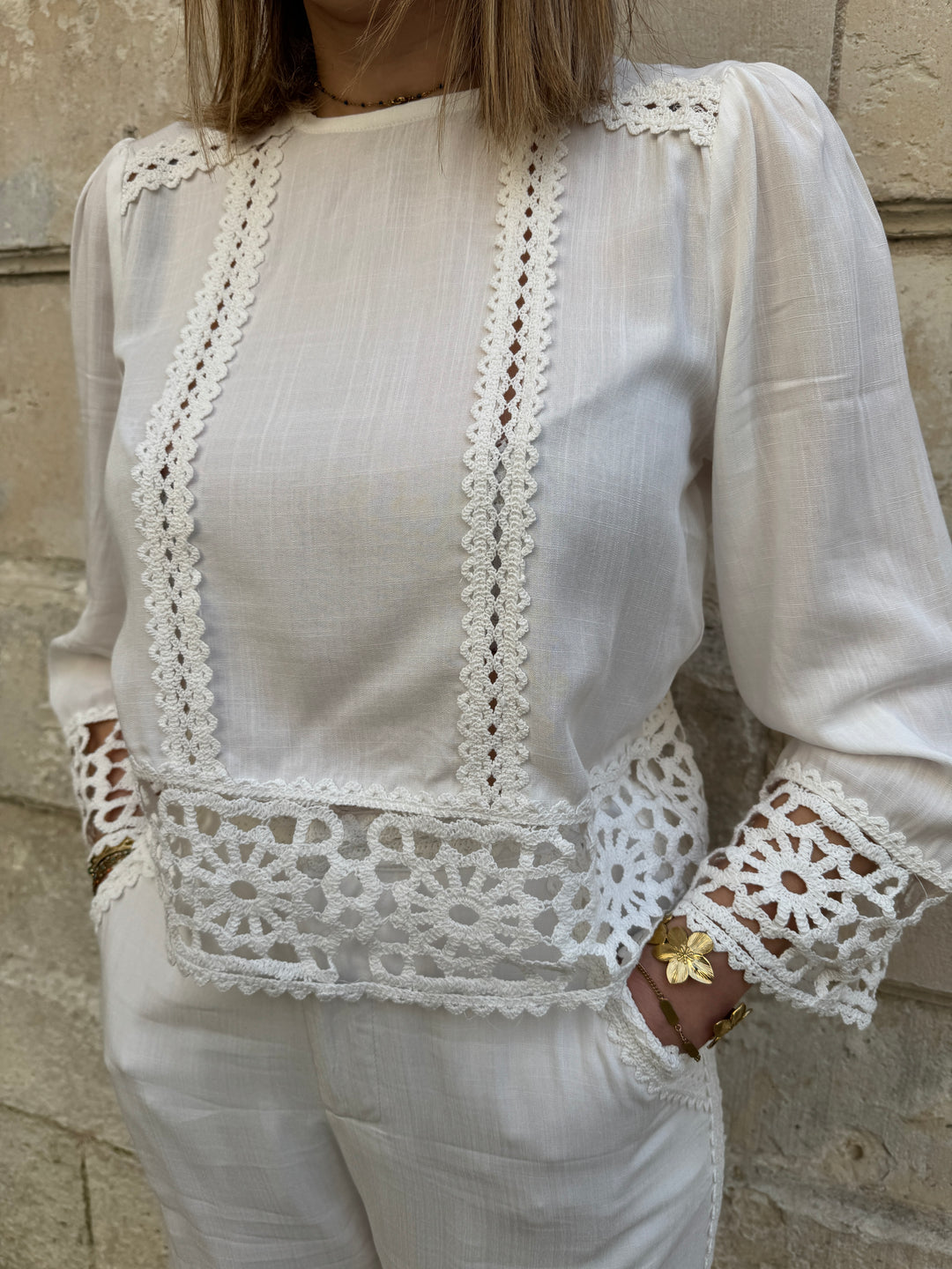 Blouse blanche brodée ajourée TEVY La Petite Étoile