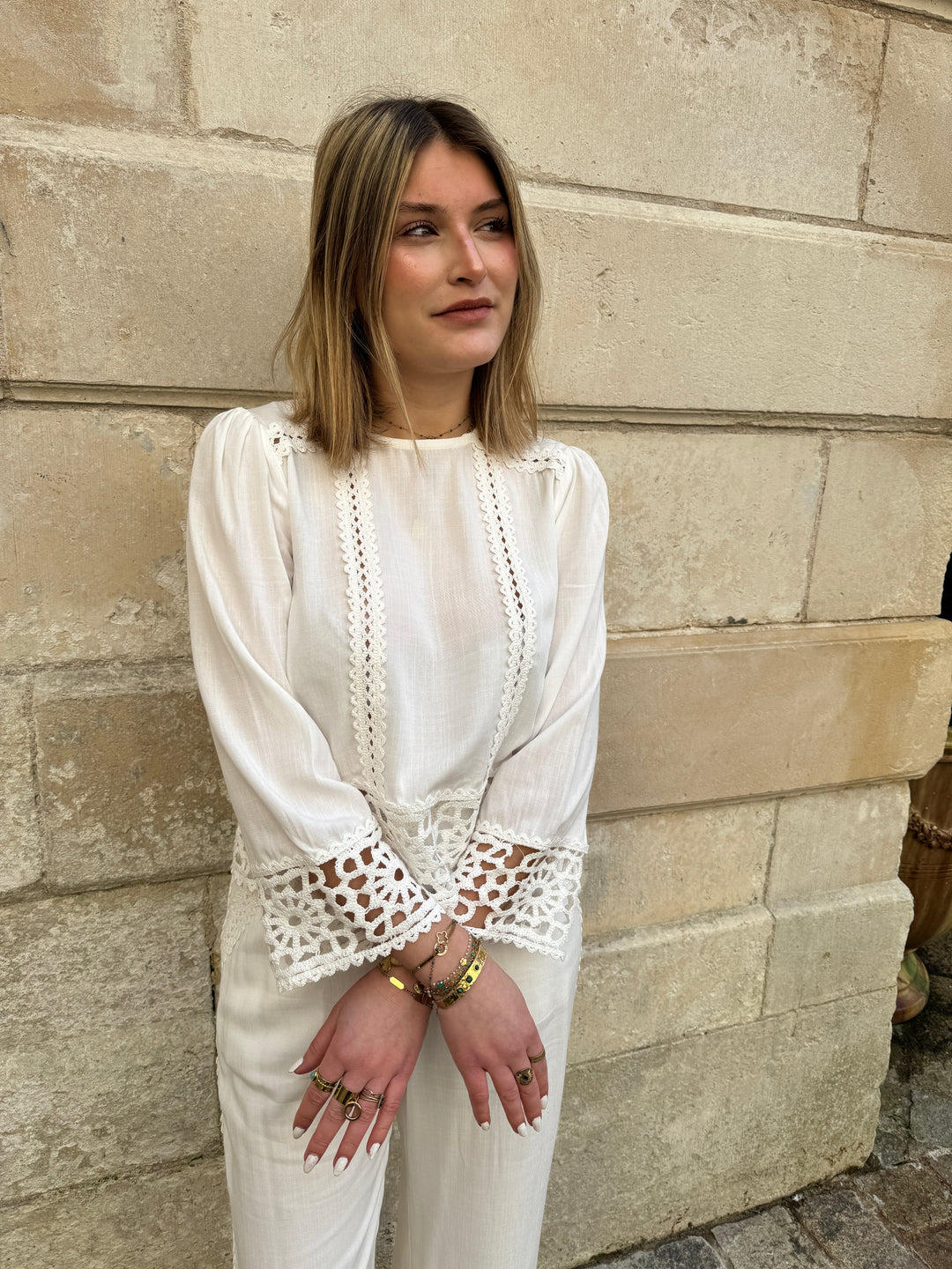 Blouse blanche brodée ajourée TEVY La Petite Étoile