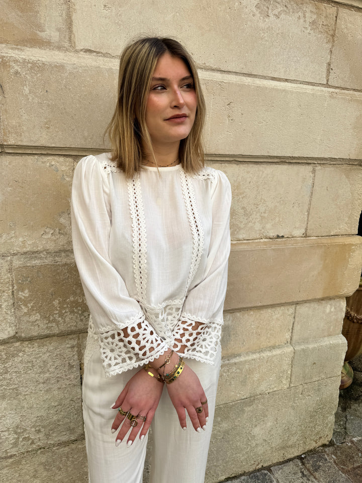 Blouse blanche brodée ajourée TEVY La Petite Étoile