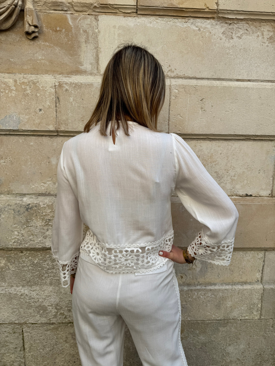 Blouse blanche brodée ajourée TEVY La Petite Étoile