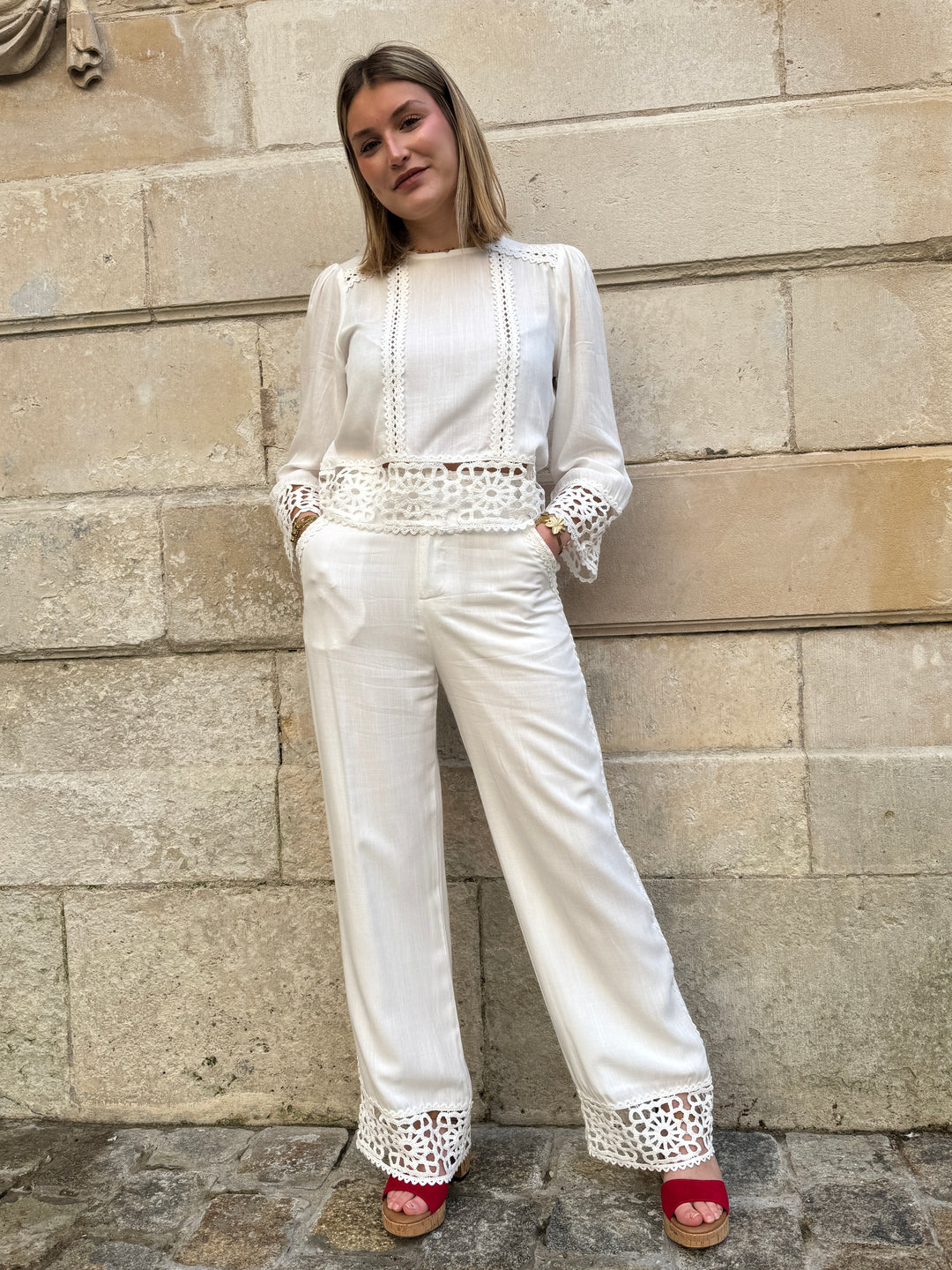 Blouse blanche brodée ajourée TEVY La Petite Étoile