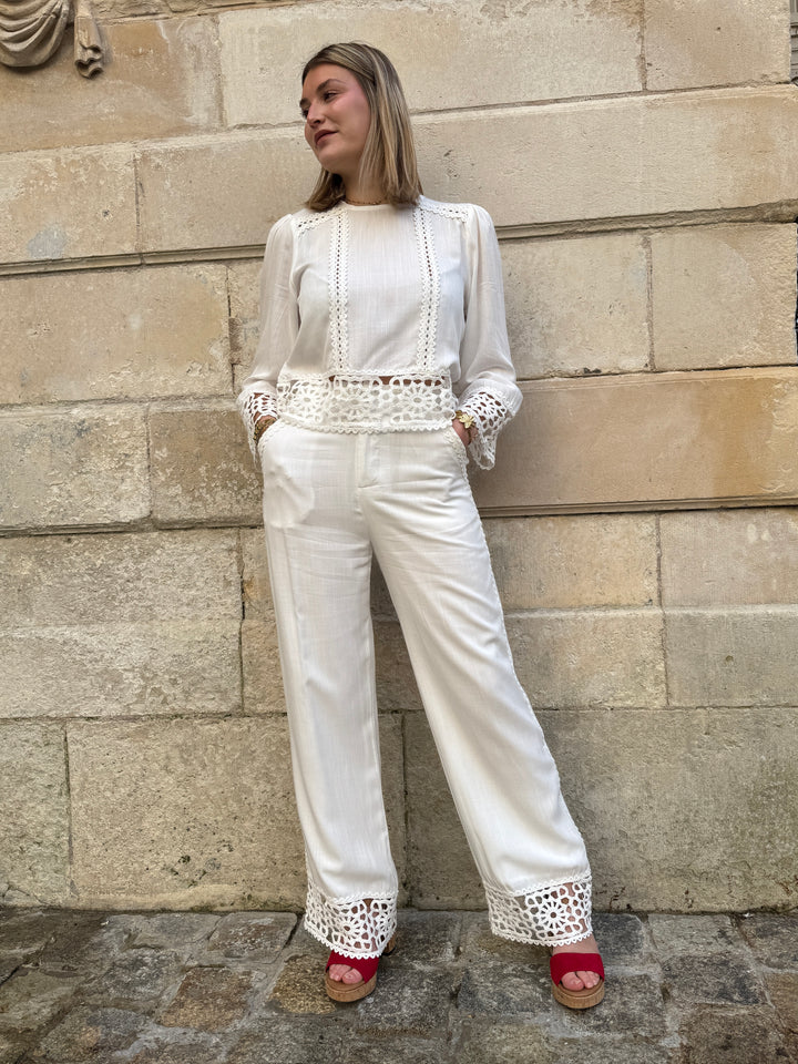 Blouse blanche brodée ajourée TEVY La Petite Étoile