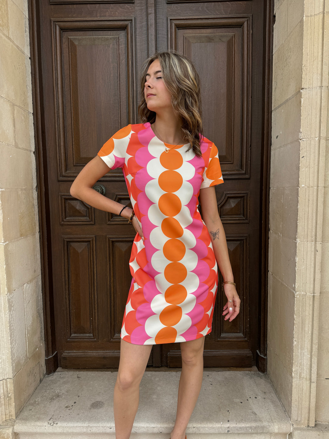 Vestido SEVENTIES n°108 naranja/rosa Hippocampe