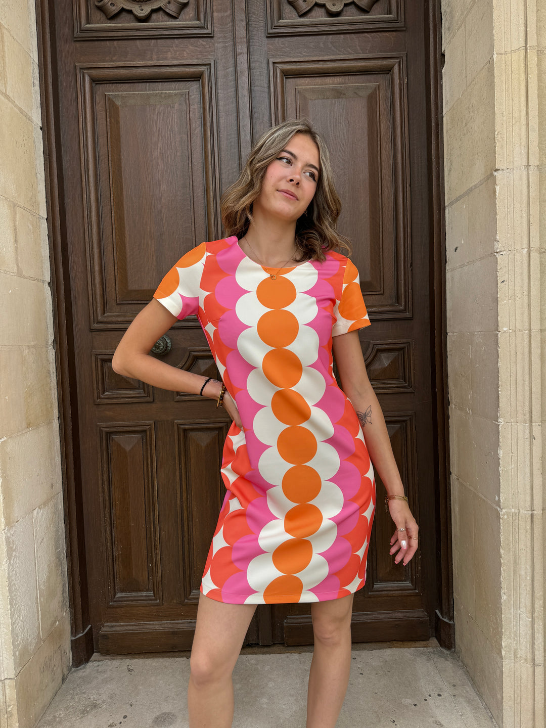 Vestido SEVENTIES n°108 naranja/rosa Hippocampe