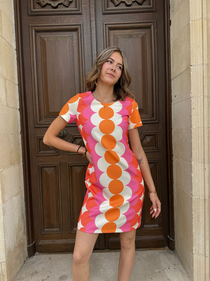 Robe SEVENTIES n°108 orange/rose Hippocampe