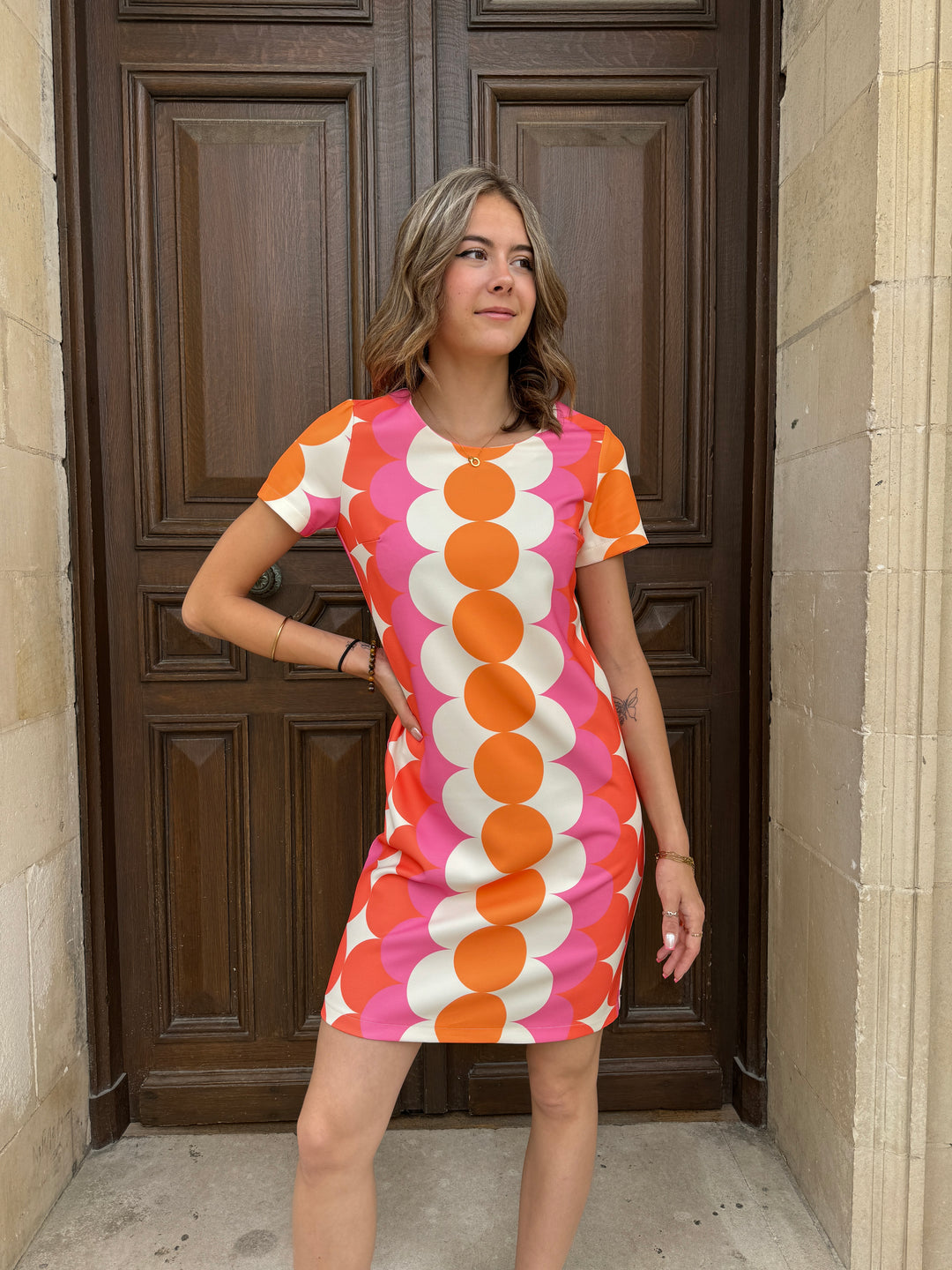 Robe SEVENTIES n°108 orange/rose Hippocampe