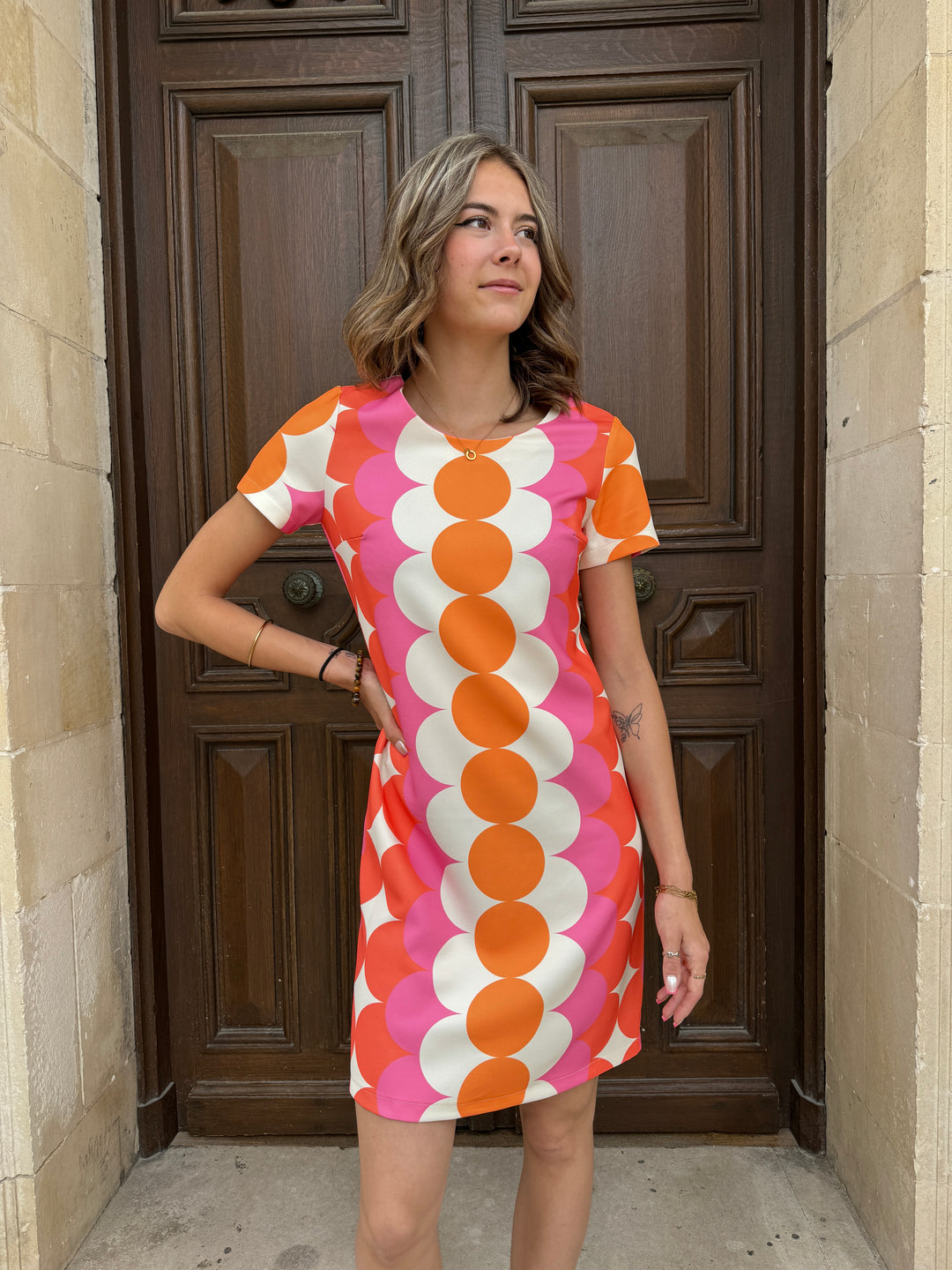 Vestido SEVENTIES n°108 naranja/rosa Hippocampe