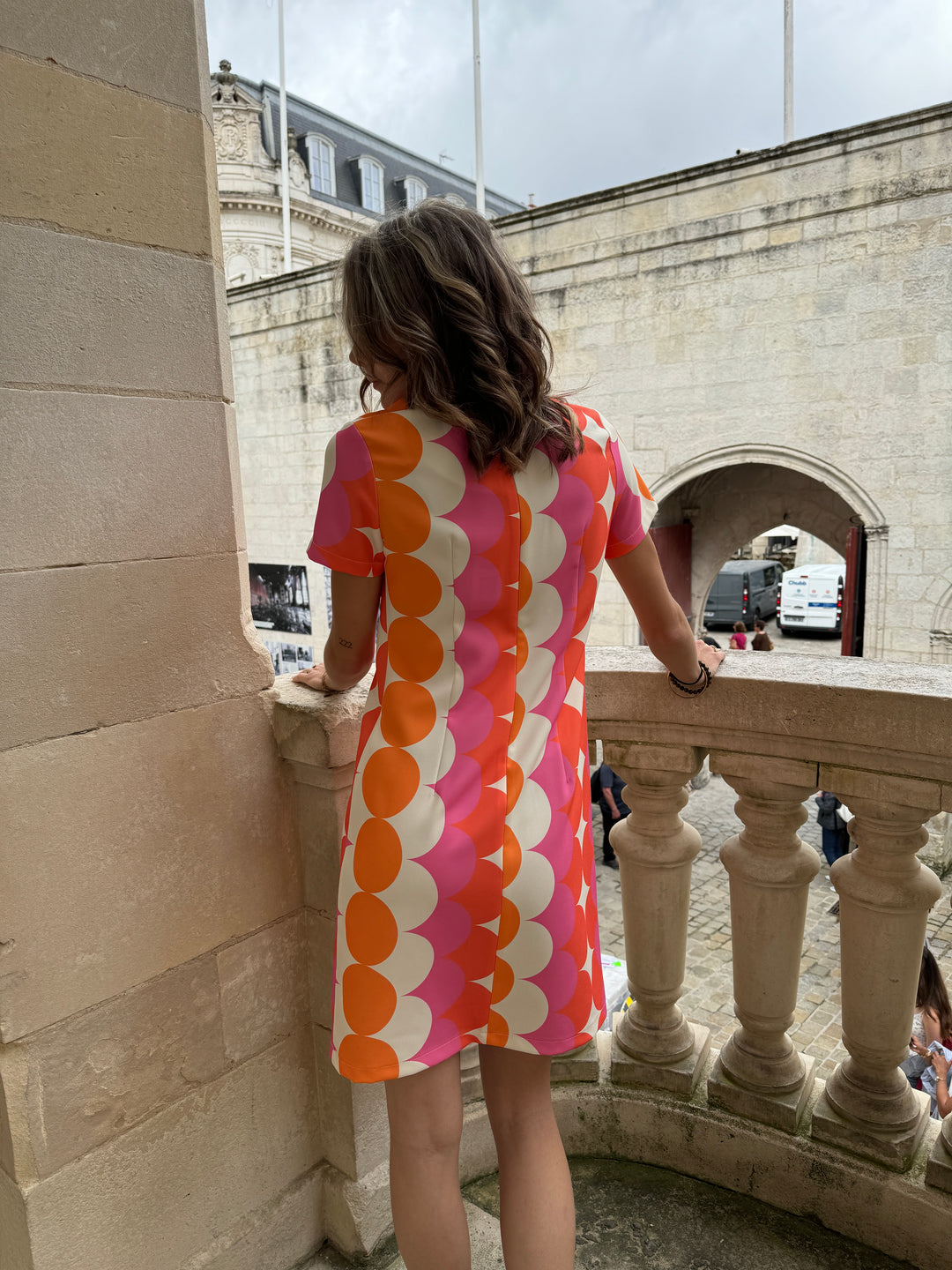 SEVENTIES Kleid Nr. 108 orange/rosa Seepferdchen