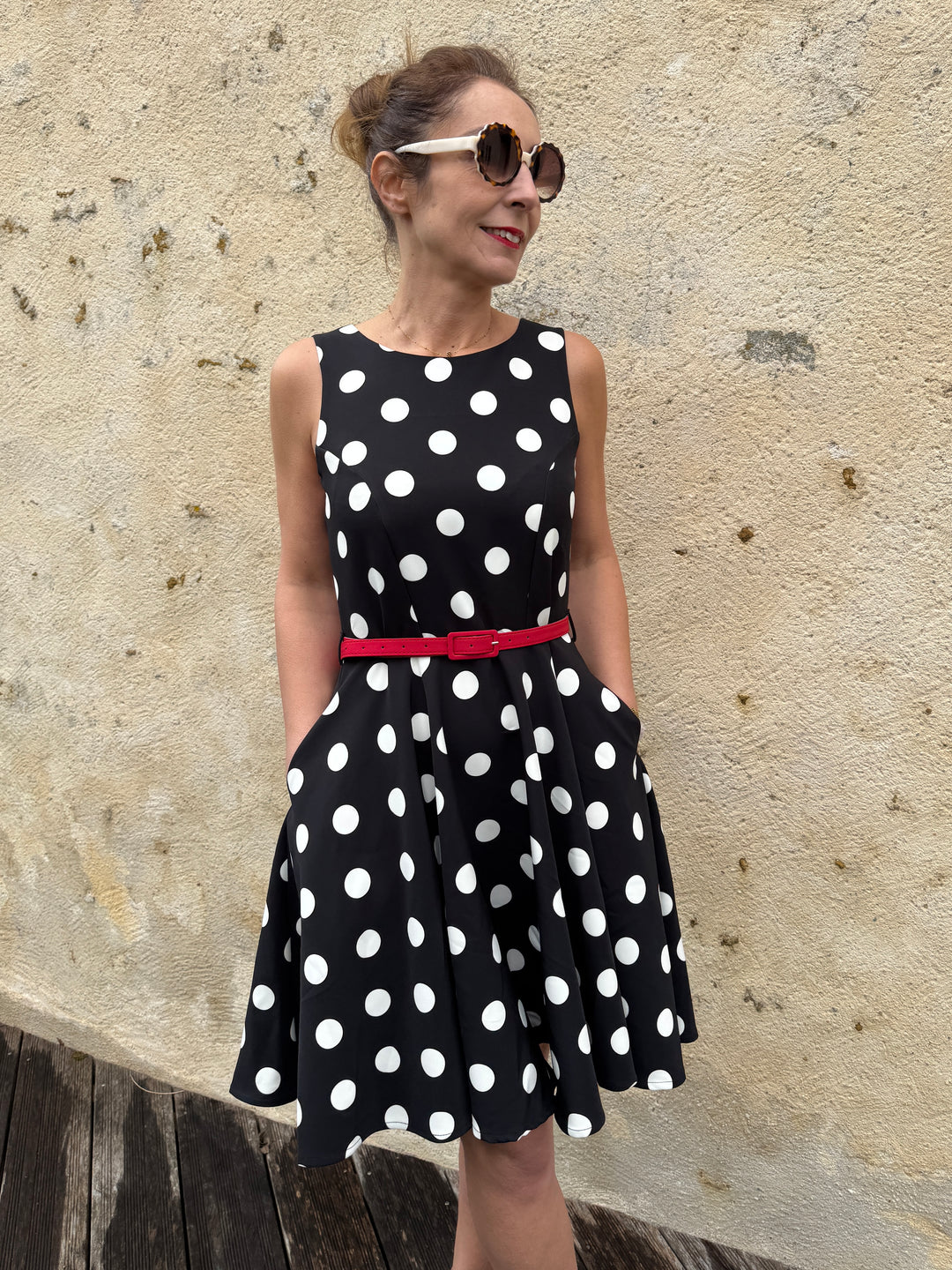 Robe noir à pois blanc KIMATHIE rouge Hippocampe