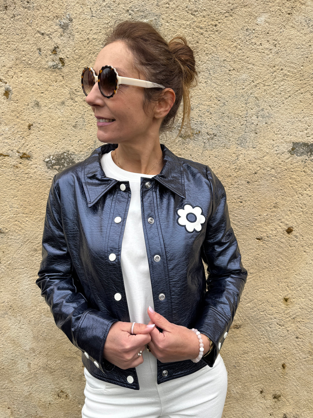 Veste vinyle marine paillettes DAISY Hippocampe