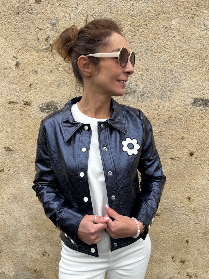 Veste vinyle marine paillettes DAISY Hippocampe