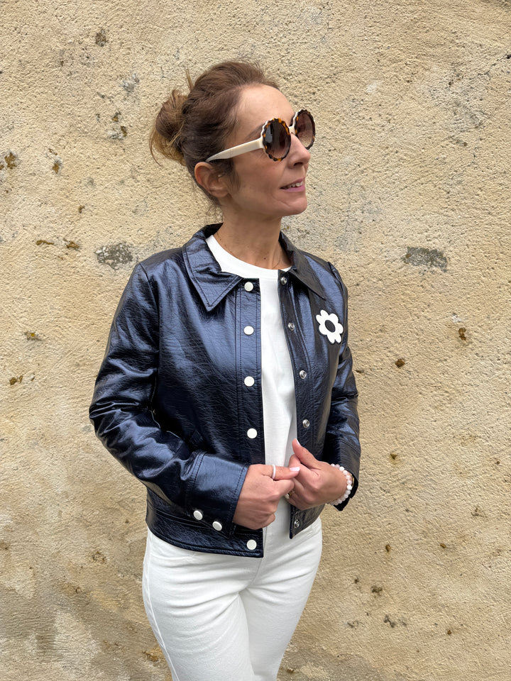 Veste vinyle marine paillettes DAISY Hippocampe