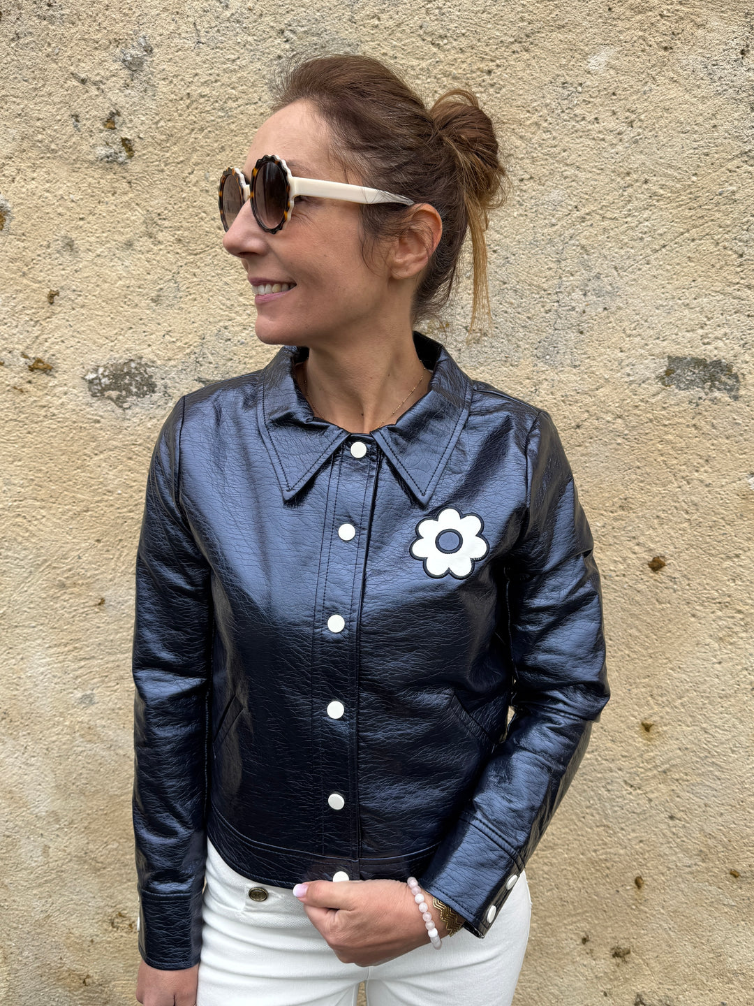 Veste vinyle marine paillettes DAISY Hippocampe