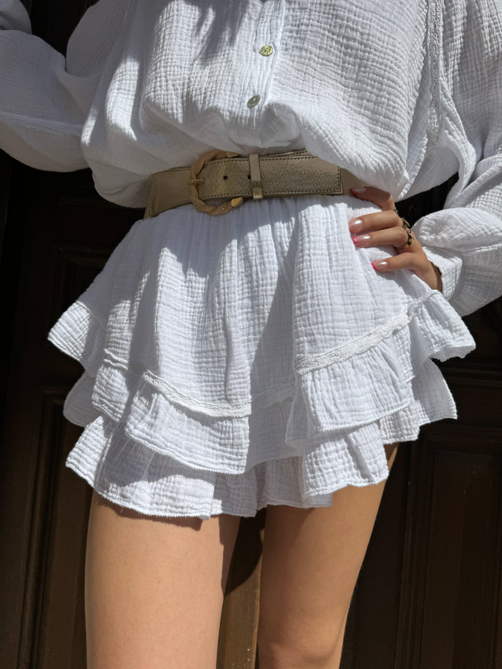 Jupe short gaze de coton blanche ELINE