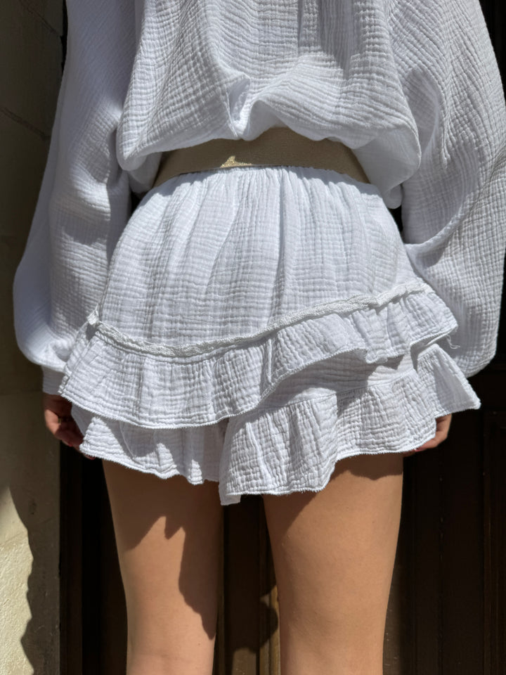 Jupe short gaze de coton blanche ELINE