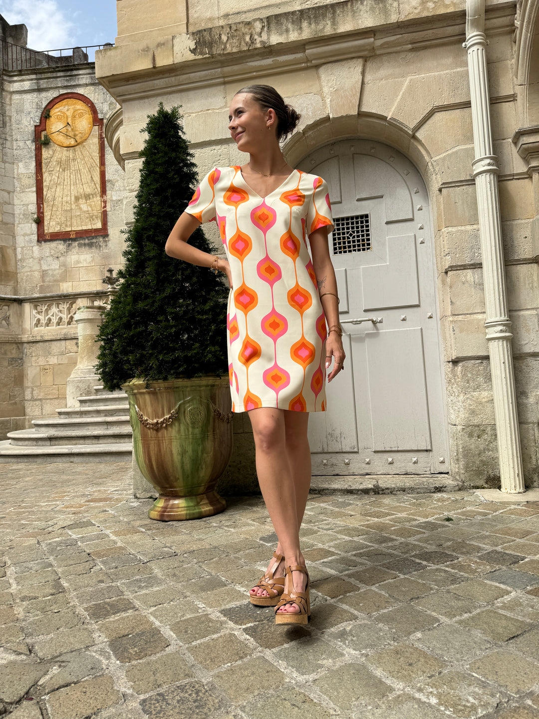 SEVENTIES Kleid Nr. 113 rosa und orange Hippocampe