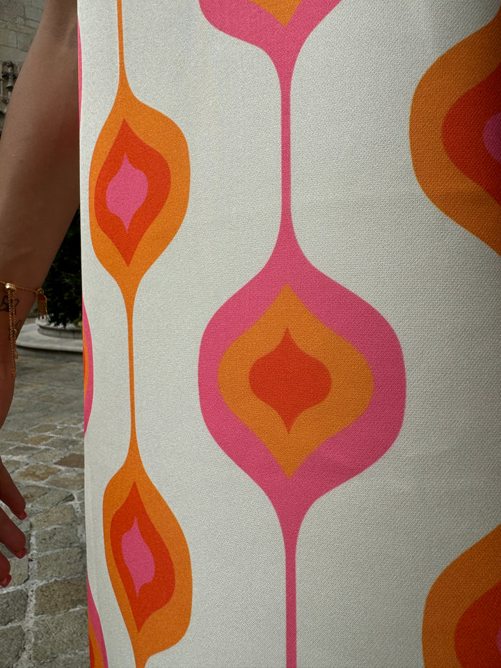 Robe SEVENTIES n°113 rose et orange Hippocampe