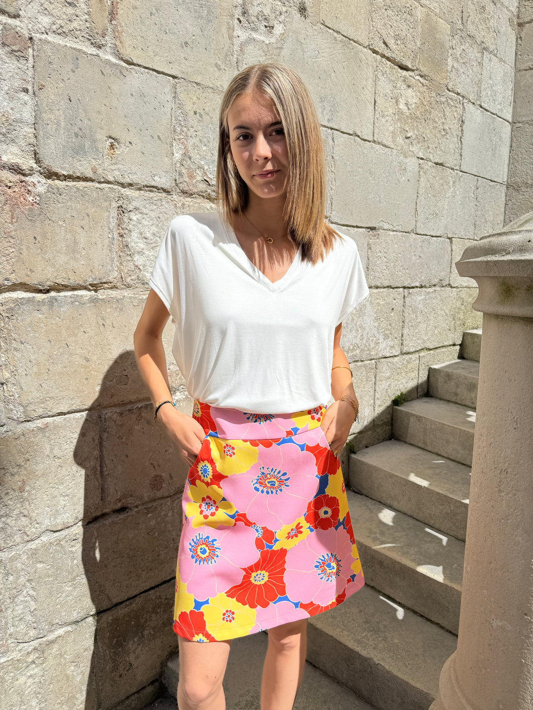 Falda SEVENTIES n°114 amarillo/rosa Hippocampe