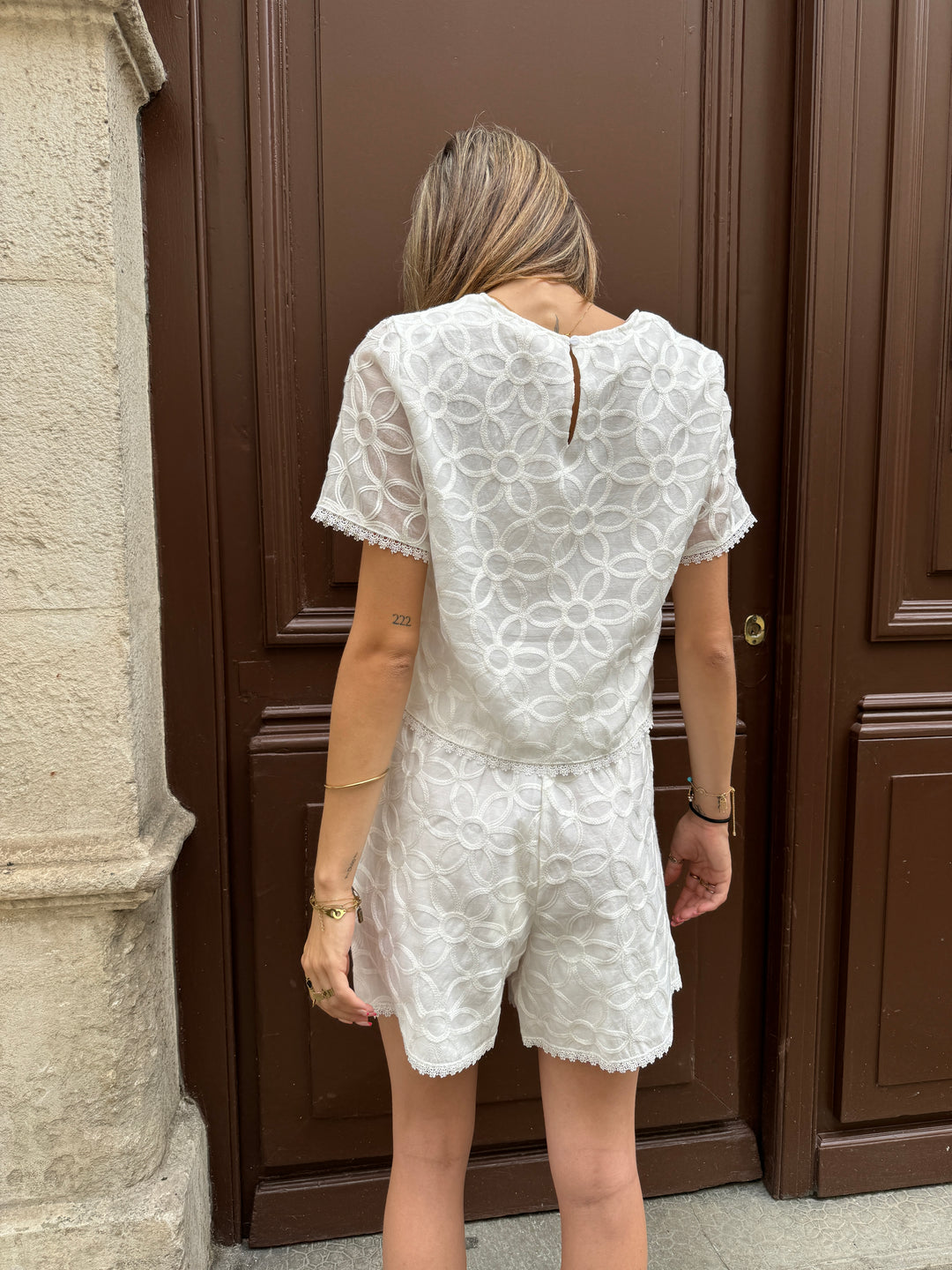 Short blanc fluide à broderie floral PALOMA