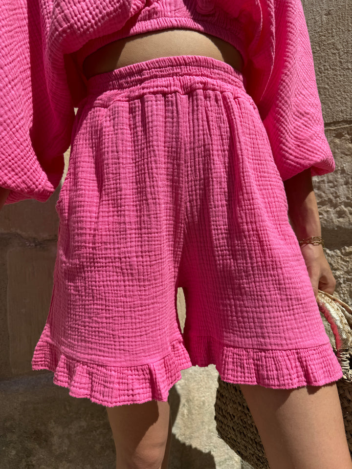 Short gaze de coton fuchsia ISADORO