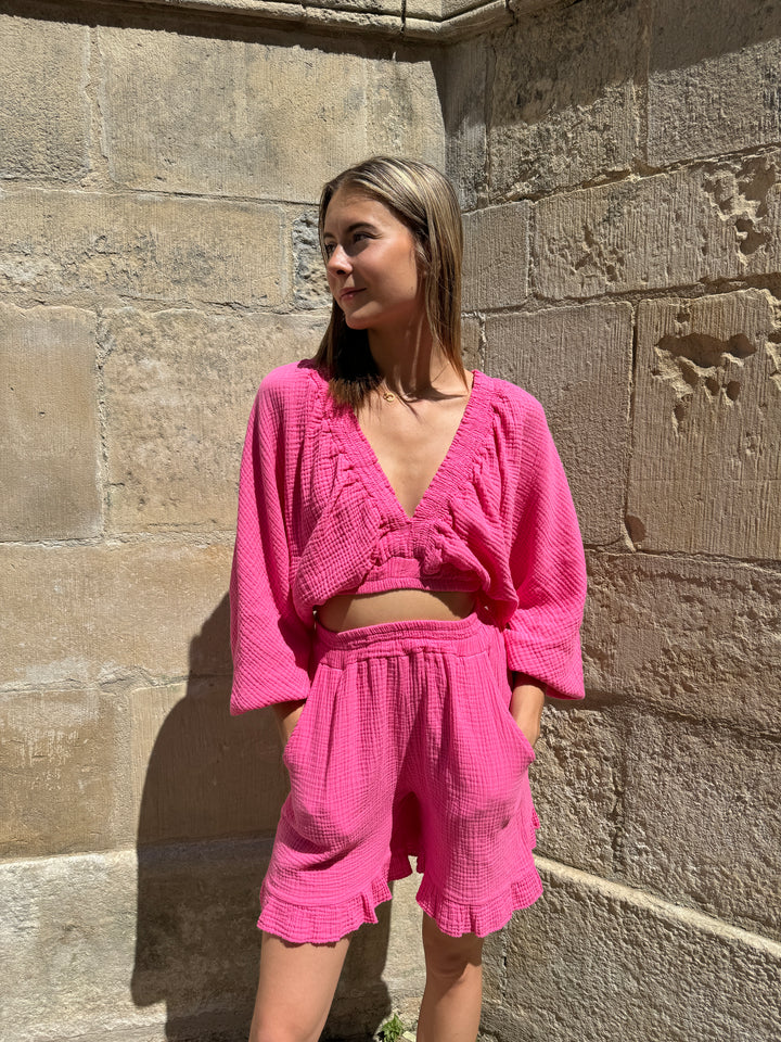 Short gaze de coton fuchsia ISADORO