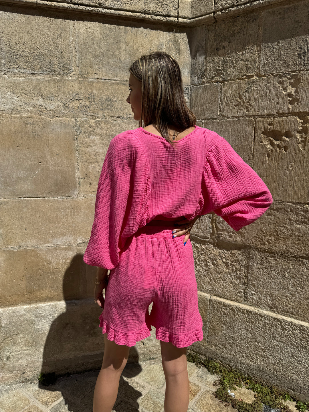 Short gaze de coton fuchsia ISADORO