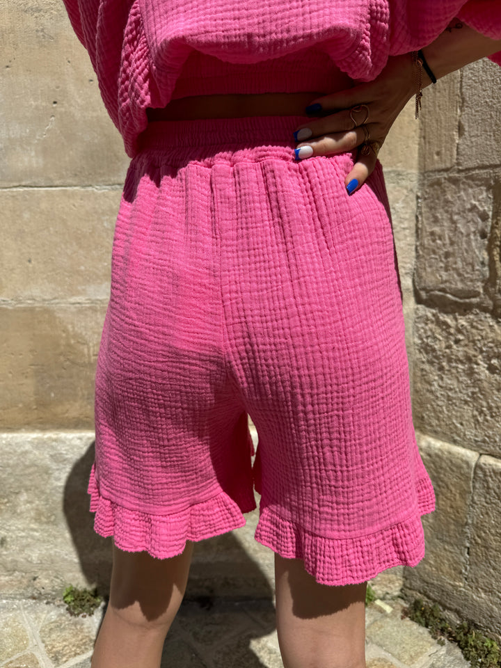 Short gaze de coton fuchsia ISADORO