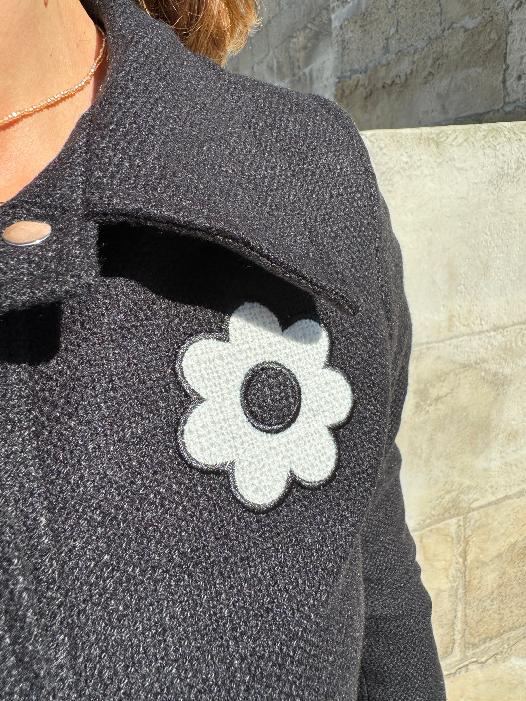 DAISY schwarze Tweedjacke Seepferdchen