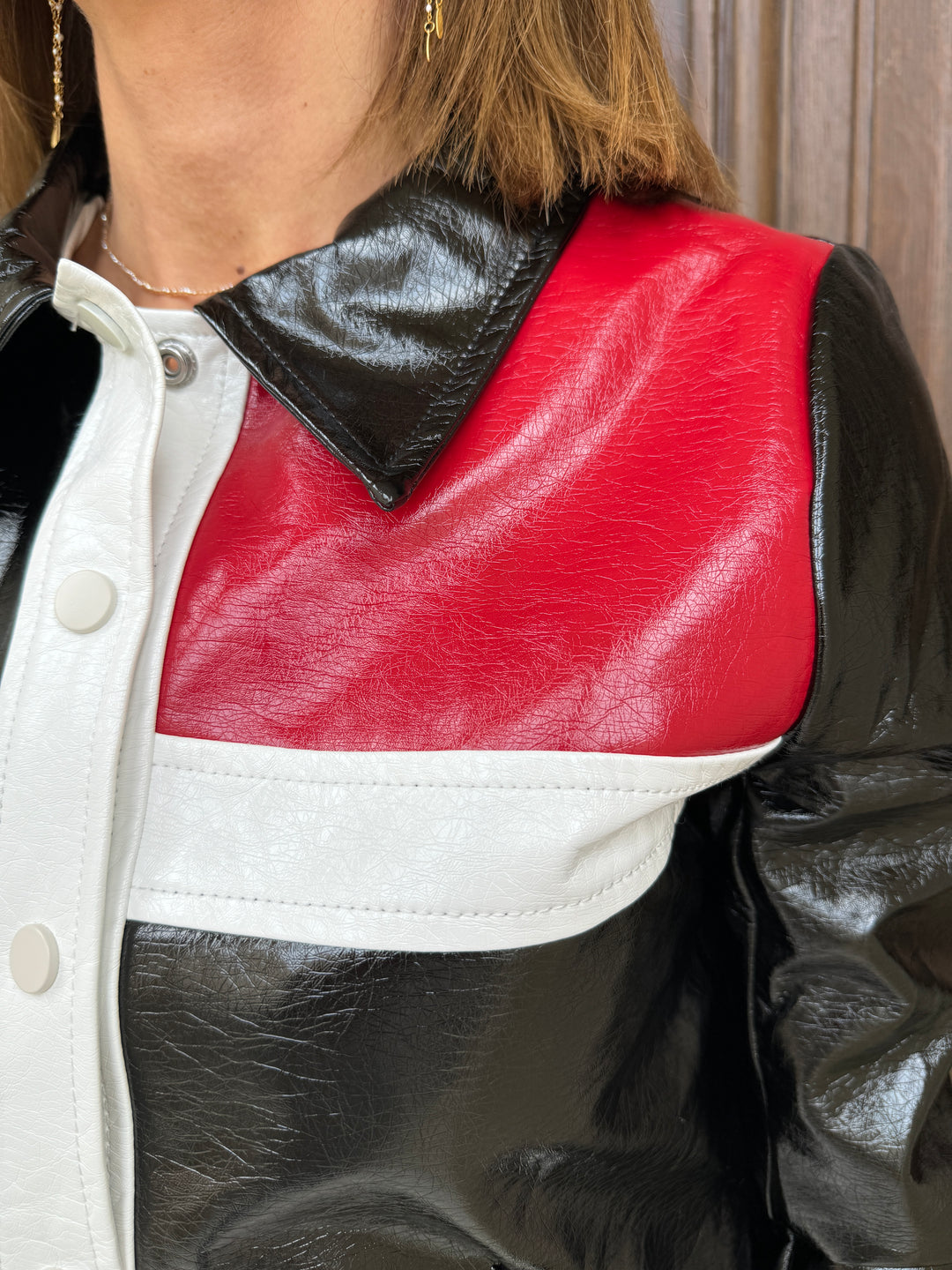 MONDRIAN VINYL Rote Seepferdchenjacke