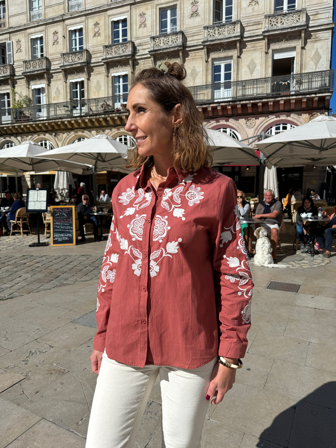 Camisa terracota con bordado blanco AMELIE