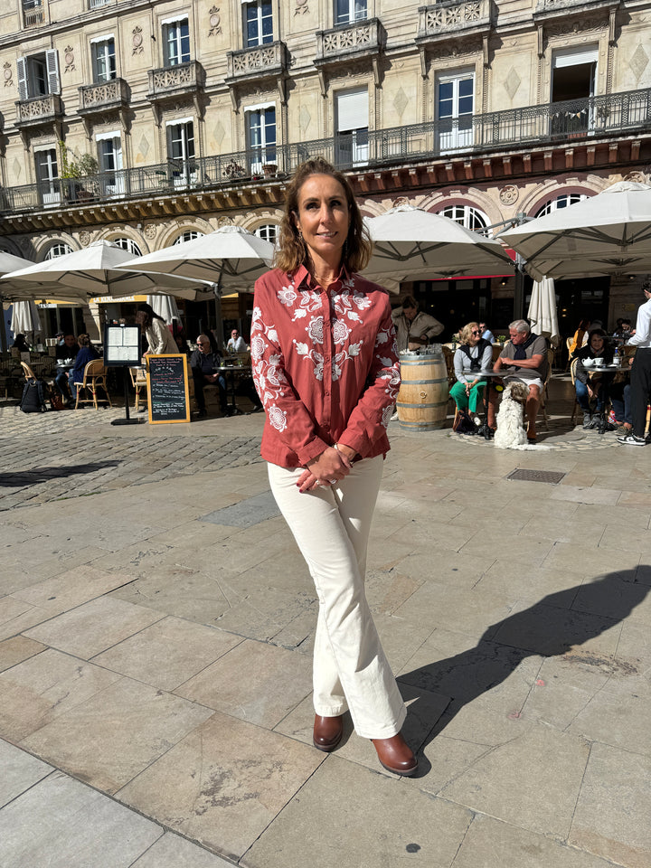 Camisa terracota con bordado blanco AMELIE