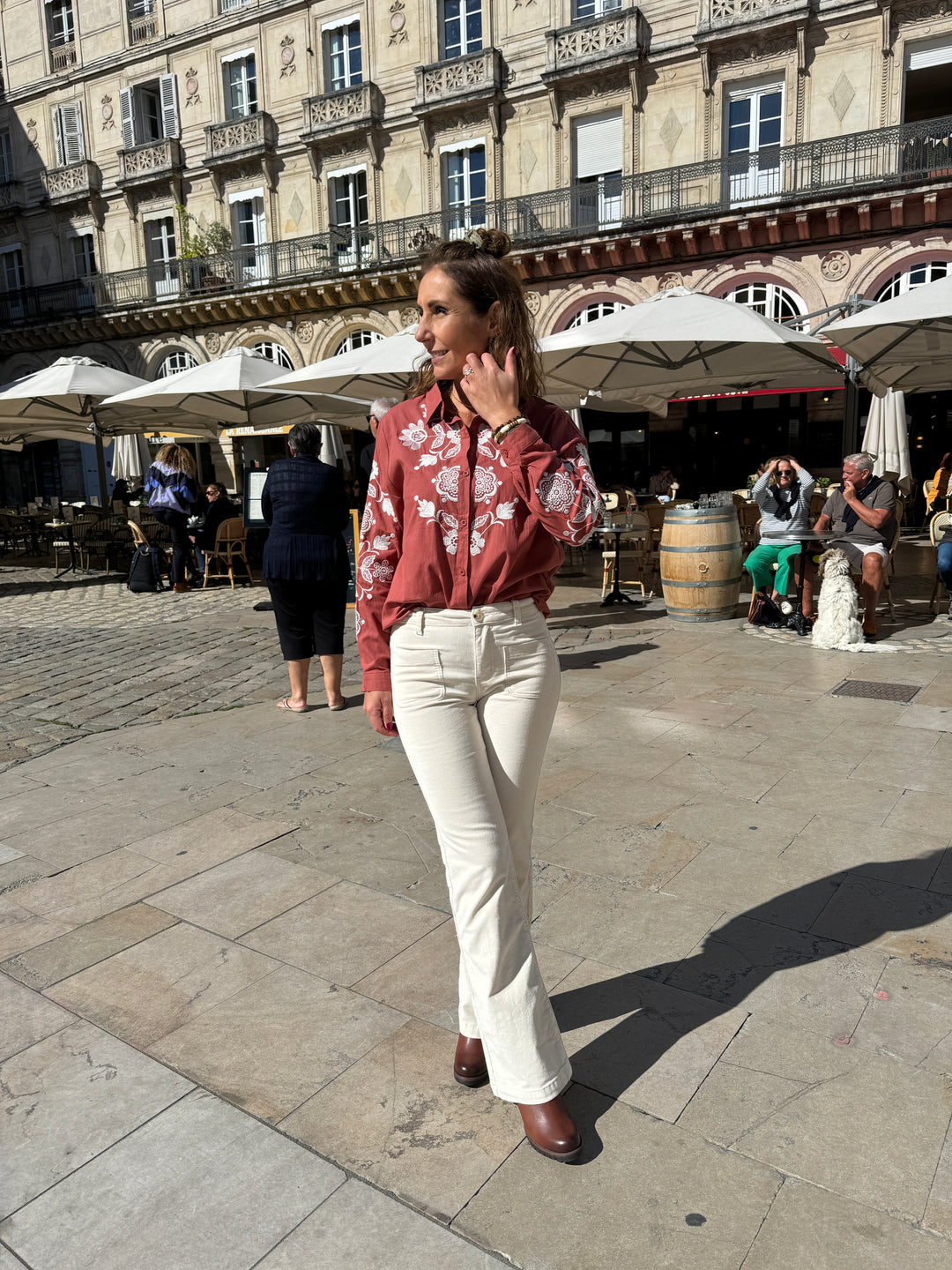 Chemise terracotta à broderie blanche AMELIE