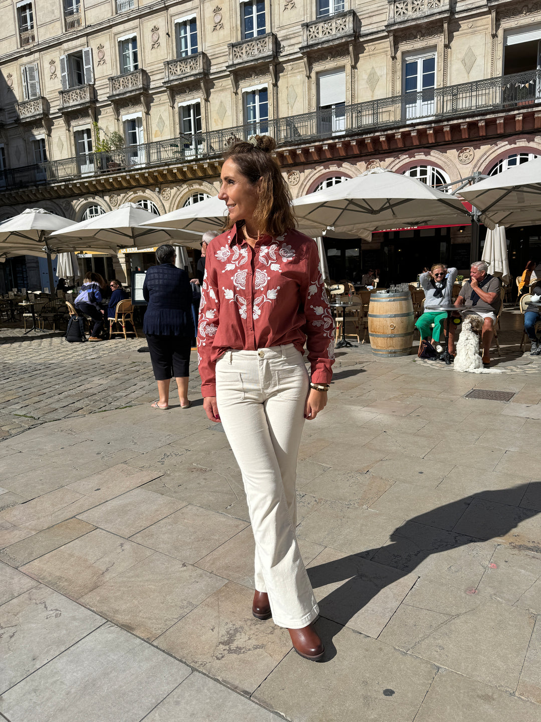 Chemise terracotta à broderie blanche AMELIE