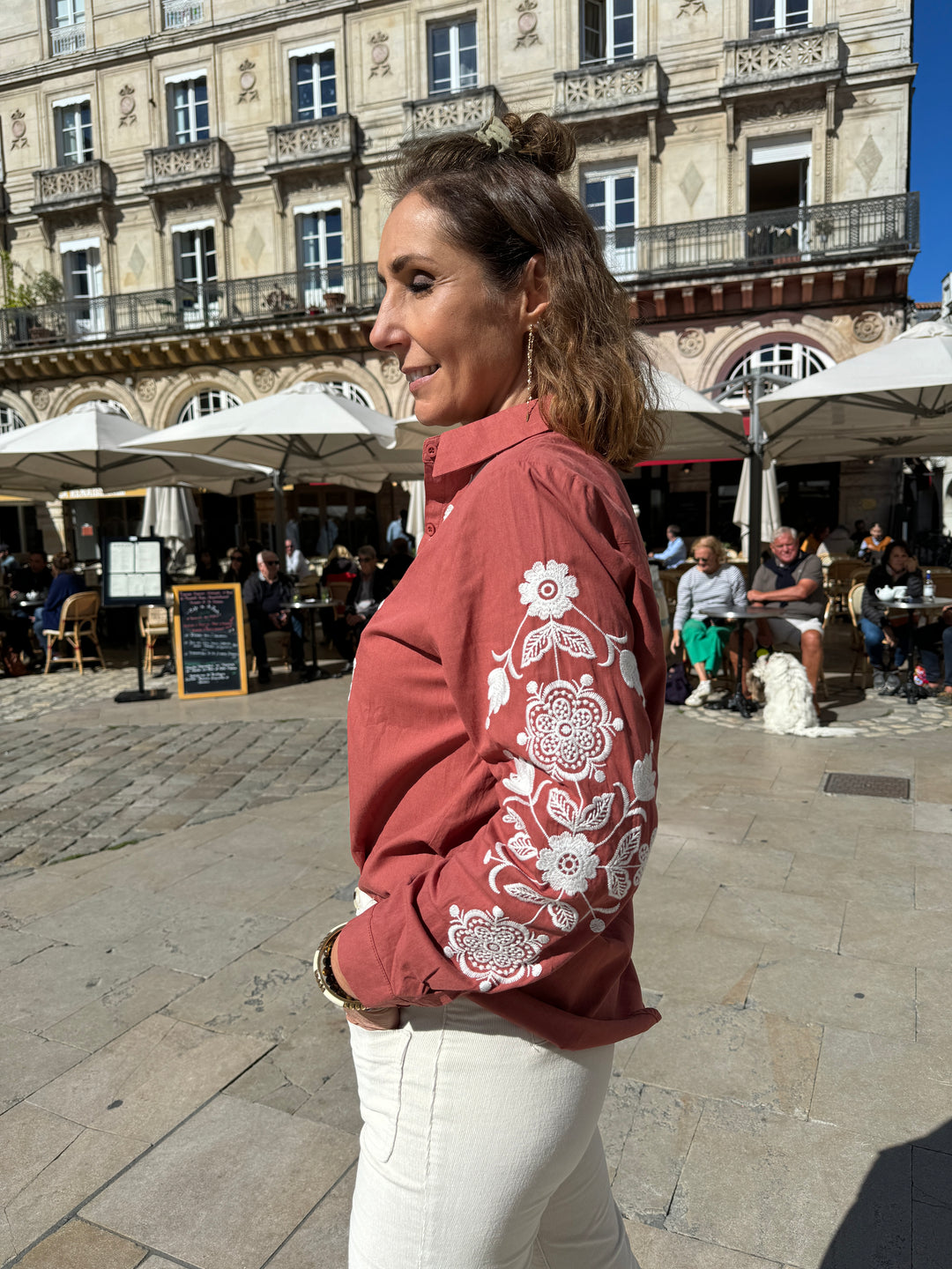 Camisa terracota con bordado blanco AMELIE