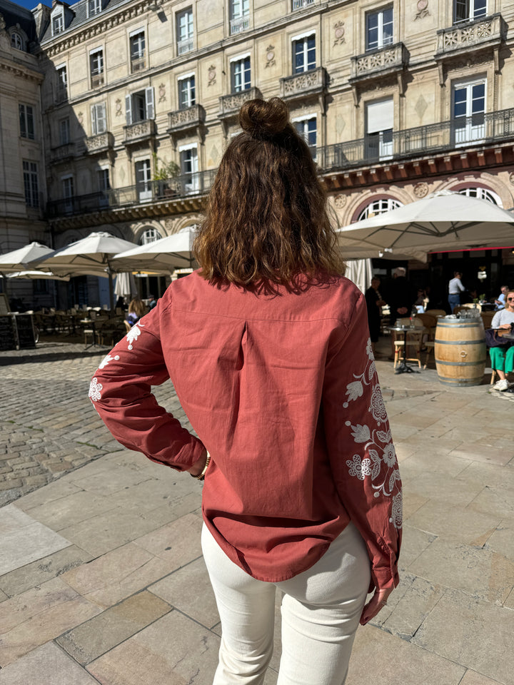 Chemise terracotta à broderie blanche AMELIE